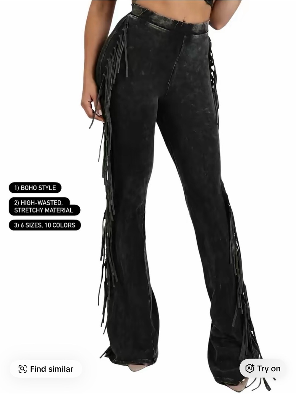 High-Waisted Black Fringe Boho Pants